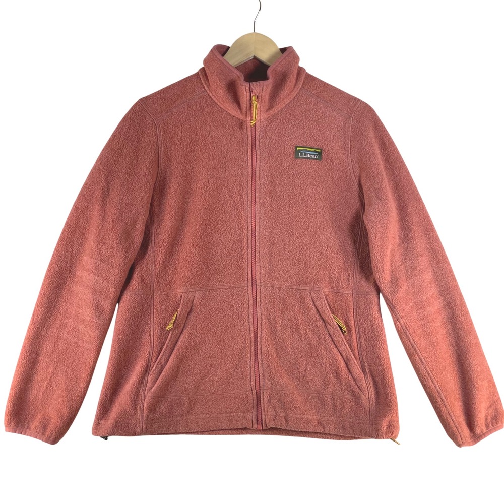 l.l. bean mountain classic fleece womens S full zip coral orange recycled fabric